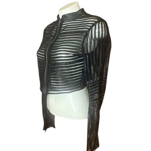 New Look Faux Leather & Mesh Cropped Jacket Zip Front Gothic, Punk , Grunge - Picture 3 of 9